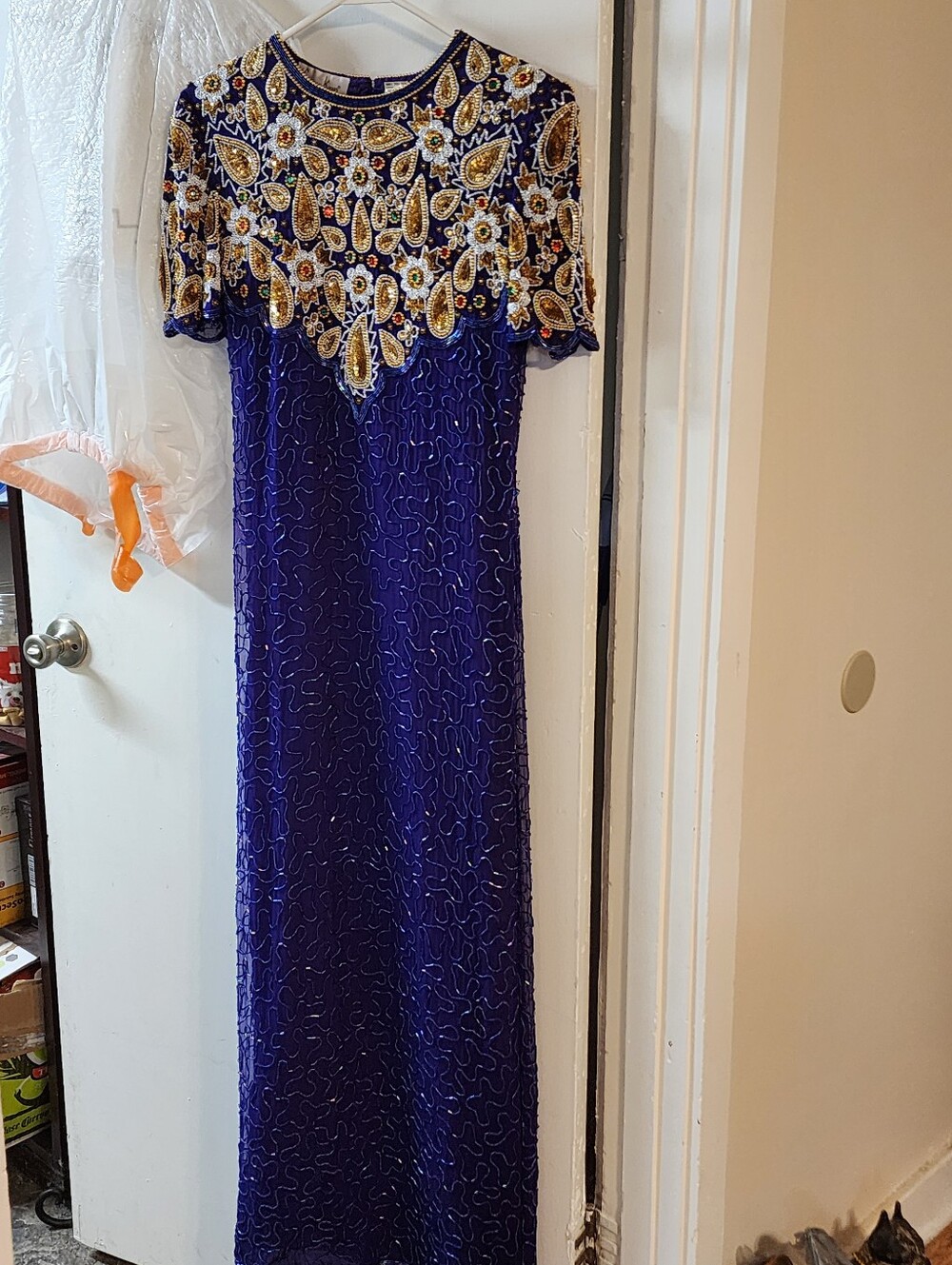 Vintage Laurence kazar purple silk evening gown ,prom, wedding dress beaded sm